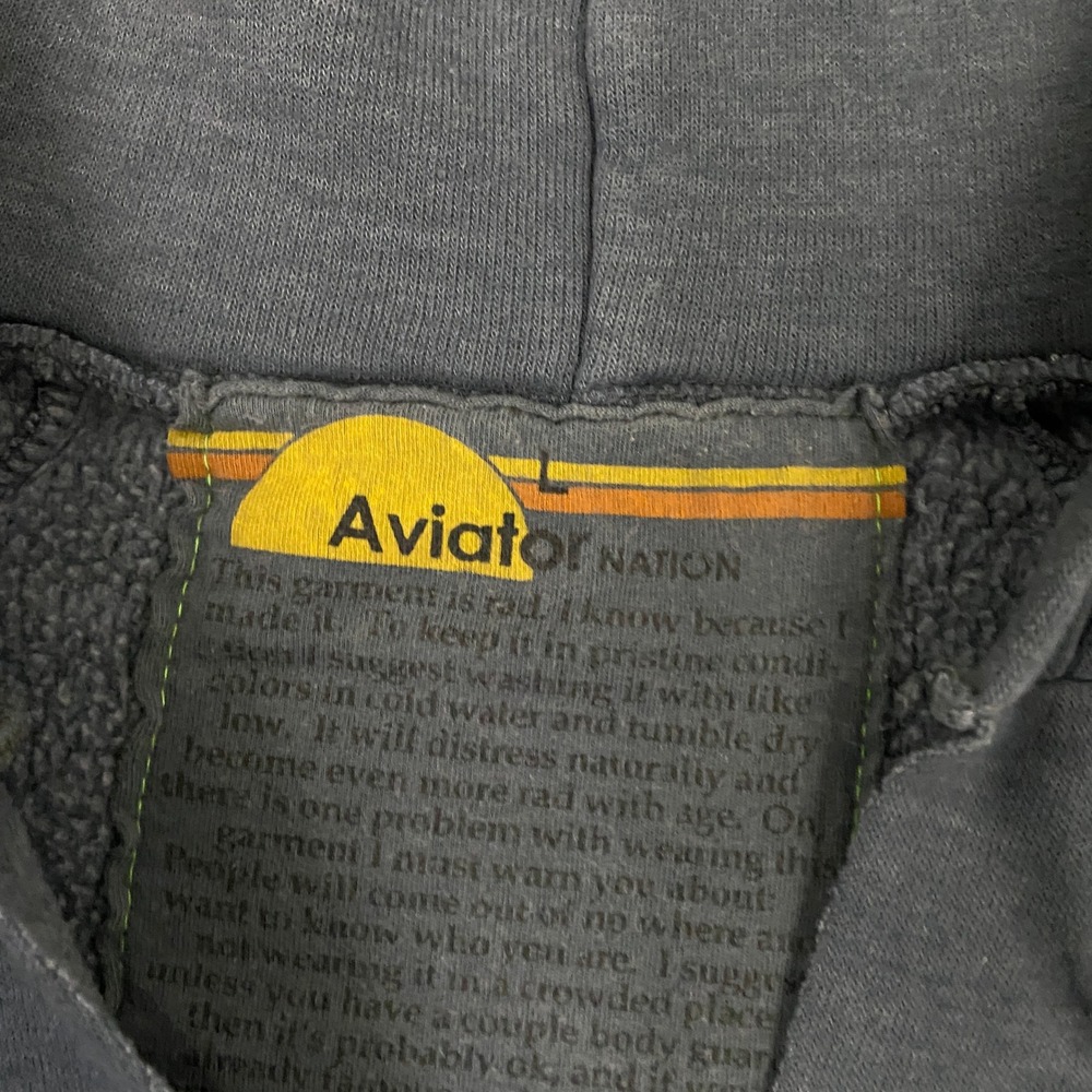 Aviator Nation Hoodie Womens Large Gray Split Neck Cropped Striped Fleece Logo - Picture 3 of 9